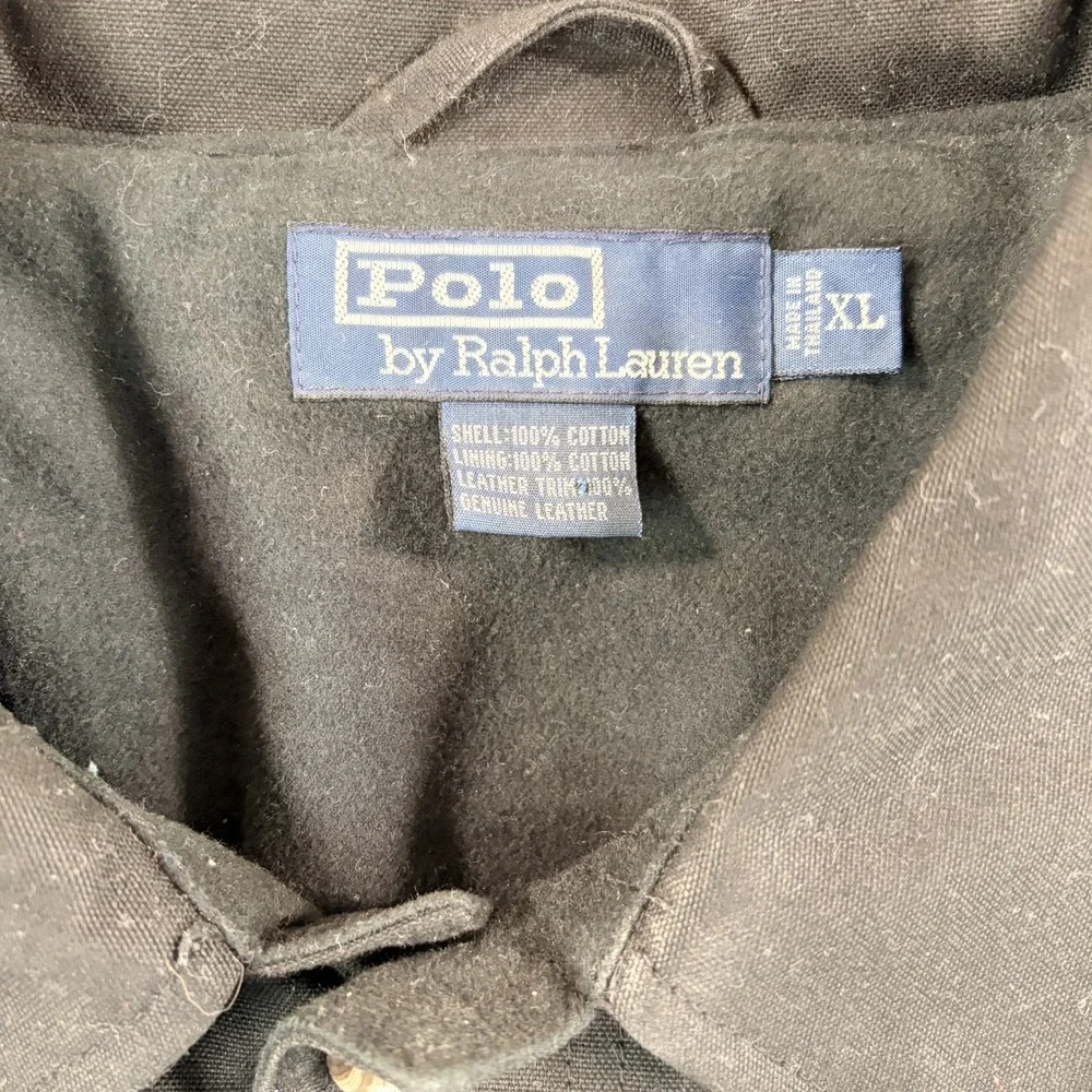 Polo Ralph Lauren Oilskin Waxed Canvas Leather Black Hunting Jacket Coat Men XL